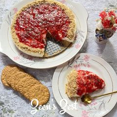 A picture of No Bake Strawberry Cheesecake with homemade Cottage Cheese and Fresh Cream.