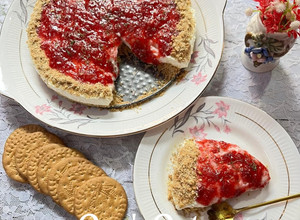 A picture of No Bake Strawberry Cheesecake with homemade Cottage Cheese.