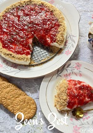 A picture of No Bake Strawberry Cheesecake with homemade Cottage Cheese and Fresh Cream.