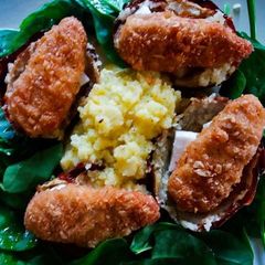 A picture of Vegan Chicken Jacket (+ salad).