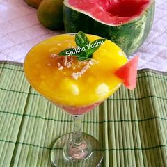 A picture of Strawberry Sorbet with Mango Parfait.
