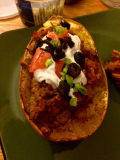 A picture of Burrito Stuffed Spaghetti Squash.