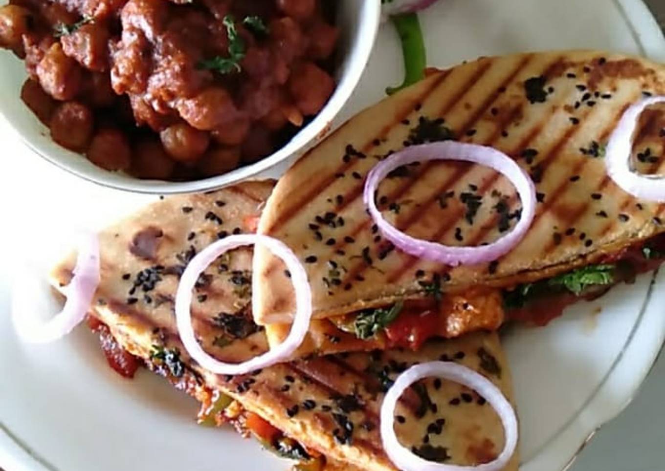 Paneer Stuffed Grilled Kulcha with Amritsari Chole