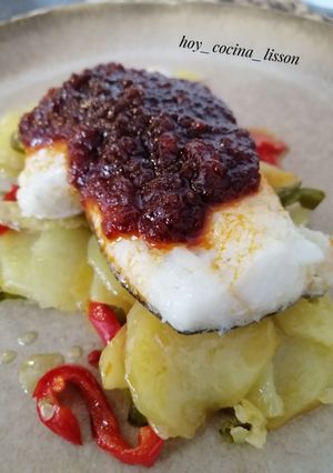 Una foto de Bacalao con sobrasada y miel