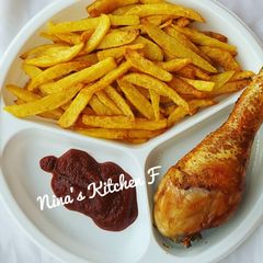 A picture of Chicken and chips.