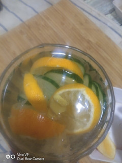 A picture of Orange lemon cucumber ginger detox drink.
