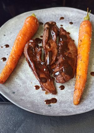 A picture of Duck Breast Strips Glazed with Orange and Honey.