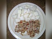 A picture of scrambled eggs and whiskey