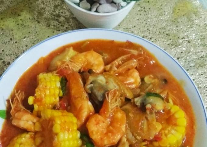 Cara Gampang Menyiapkan Kerang kepah, scallop &amp; udang saus padang Anti Gagal