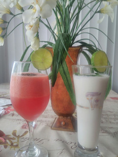 A picture of Watermelon juice / curd drink.