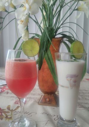 A picture of Watermelon juice / curd drink.