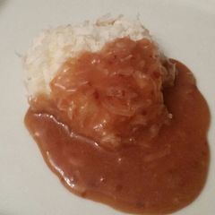 Frozen Coconut Cookie w/ Warm Plum Sauce A picture of Frozen Coconut Cookie w/ Warm Plum Sauce.