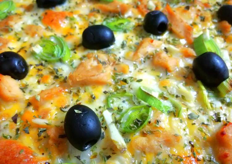 Pizza de puerro y pollo