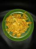 Cauliflower rice with smoked tofu in vegan sweet-mustard and ajvar sauce