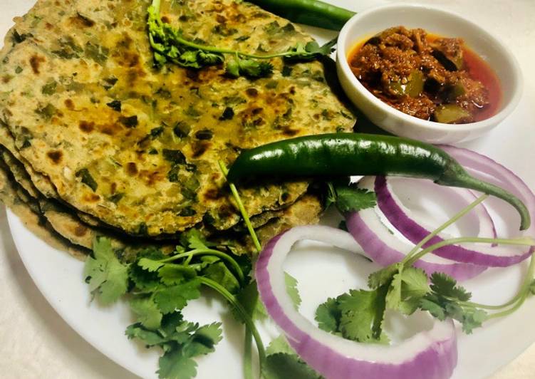 Recipe of Perfect Multigrain spinach onion paratha