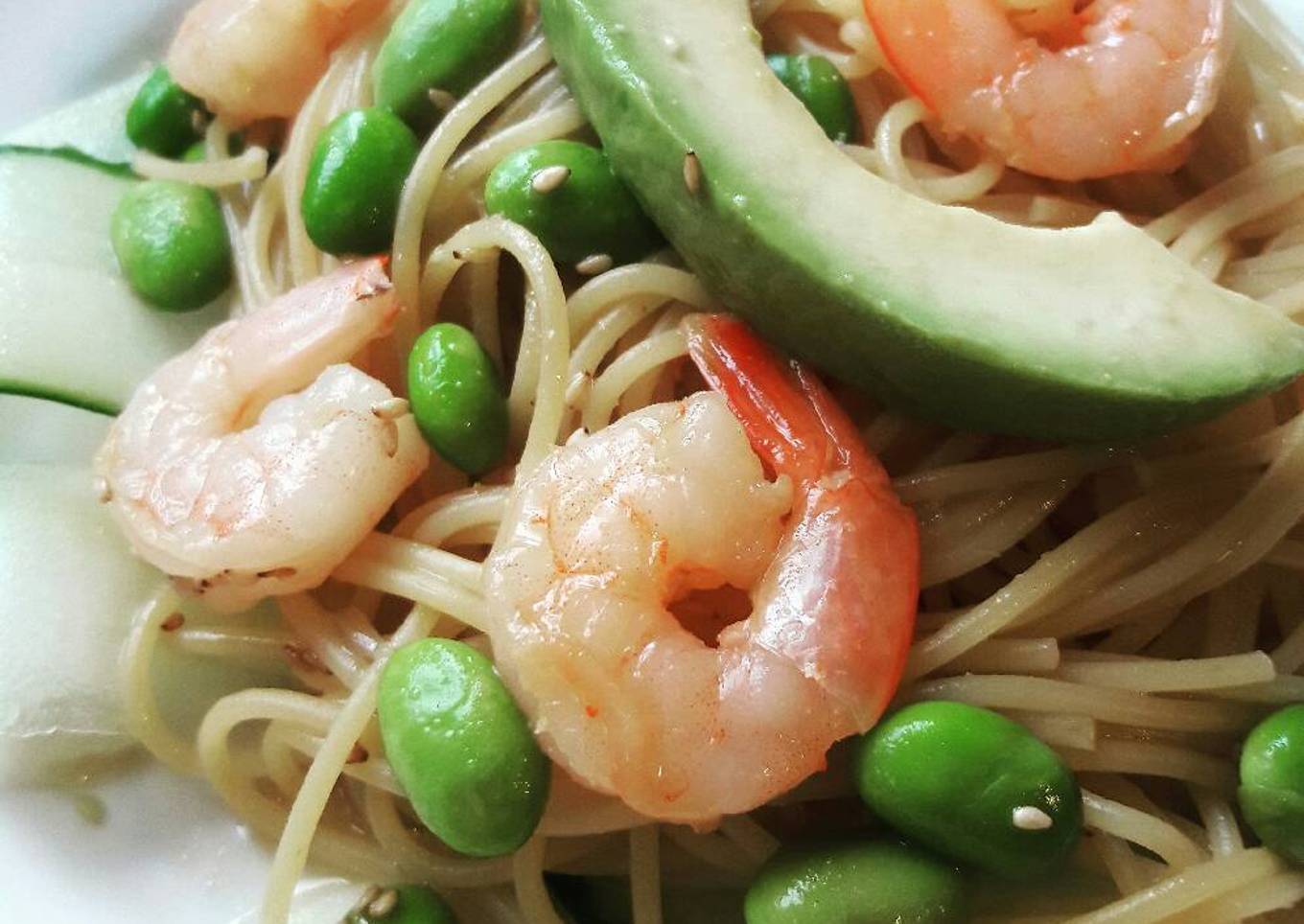 Cucumber shrimp spaghettini
