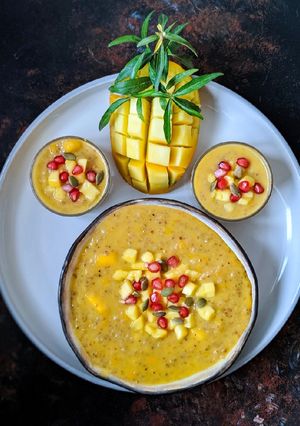 A picture of Mango Daliya/ Mango porridge.