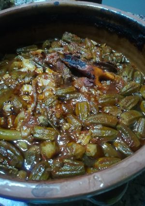 صورة لوصفة طاجن باميه باللحم الضان