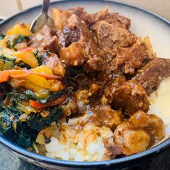 A picture of Samp, spinach and beef stew(Easy meal).