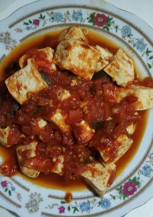 Hình của món Đậu hũ tứ xuyên (kiểu sốt cà) + canh súp.