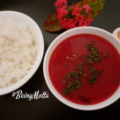 A picture of Beetroot-Tomato Rasam.