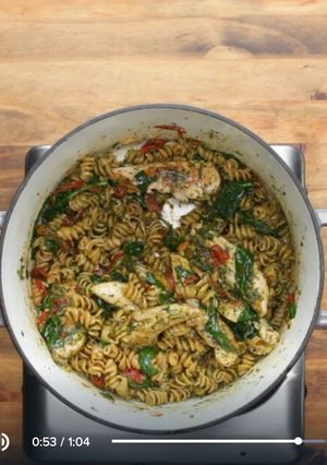 A picture of Pesto chicken pasta.
