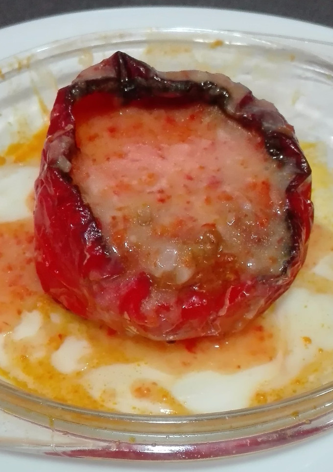Una foto de Pimiento rojo relleno, al microondas