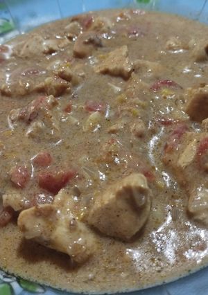 Una foto de Chicken Tikka Masala. Pollo con salsa al garam masala