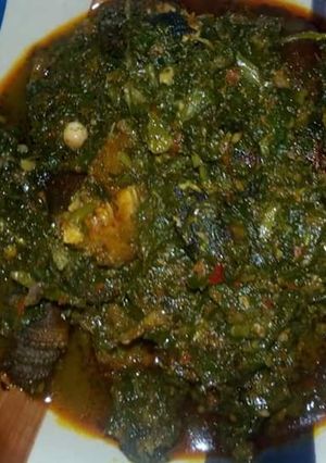 A picture of Water leave and vegetable soup.