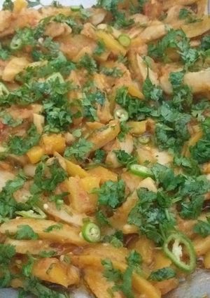A picture of Potatoes and Arvi ka Salan.