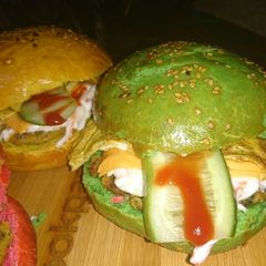 Rainbow colour burger bun A picture of Rainbow colour burger bun.