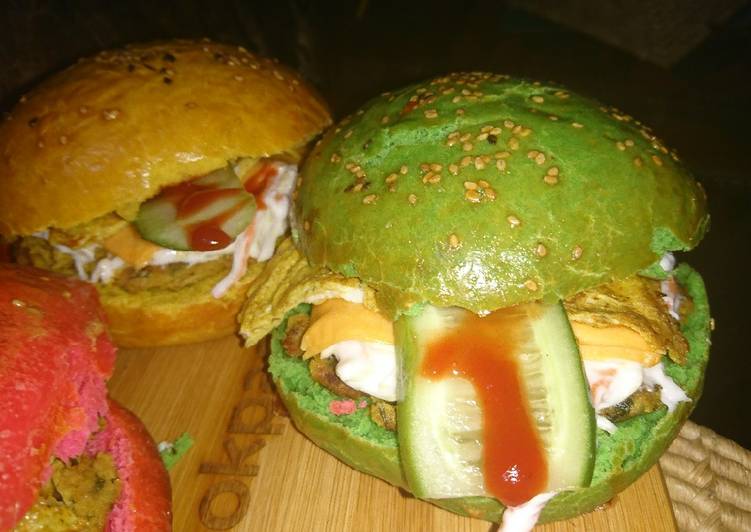 Rainbow colour burger bun