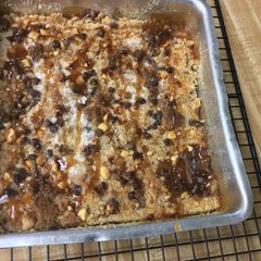 A picture of Caramel apple strawberry crisp.