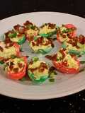 Bacon and Jalapeno Deviled Eggs colored for Christmas