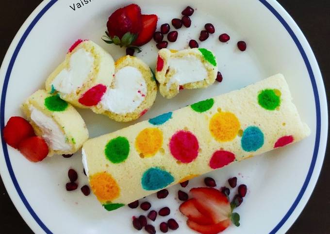 Recipe of Quick Rainbow Dots Swiss Roll