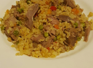 Фото Булгур с домашней уткой и овощами.