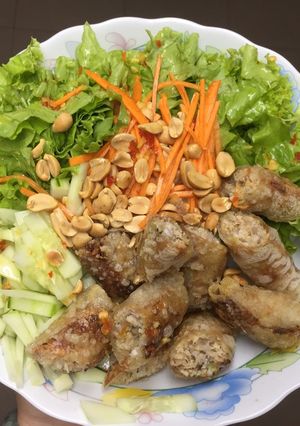 A picture of Bún Chả Giò (Vietnamese Spring Roll Noodle Bowl).
