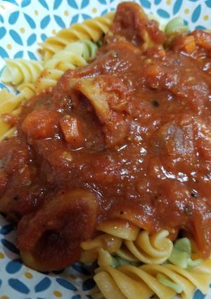 A picture of Stewed Calamari in Tomato Sauce.