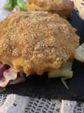 Crostatine di lonza al forno, farcite con zucchina scamorza affumicata e formaggio grattugiato