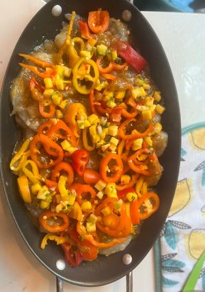 A picture of Grilled Mango Sweet Pepper Shrimp.