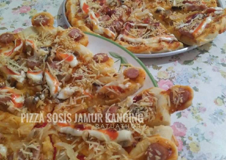 Cara Gampang Menyiapkan Pizza sosis jamur kancing Anti Gagal