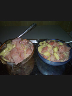 A picture of Banana and water melon.
