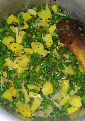 A picture of Grean beans potato recipe /aloo beans ke Sabzi.