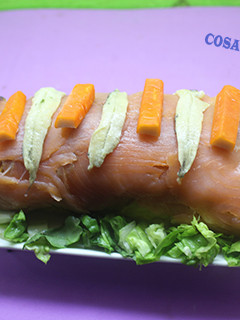 Una foto de Tronco de salmón con gambas y surimi "apta para diabéticos"