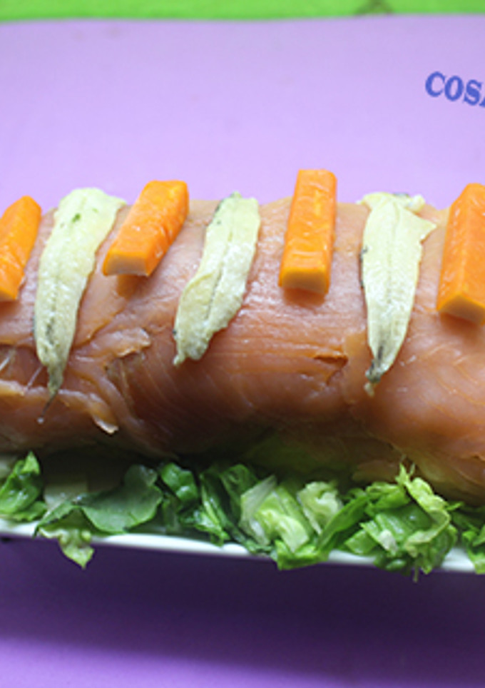 Una foto de Tronco de salmón con gambas y surimi "apta para diabéticos"