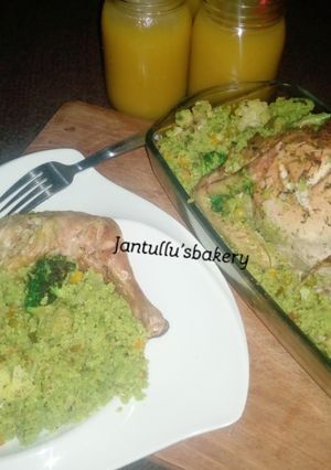 A picture of Chicken vegetables green couscous.