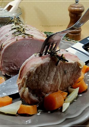 Une photo de Rôti de porc au lard et mielau cookeo