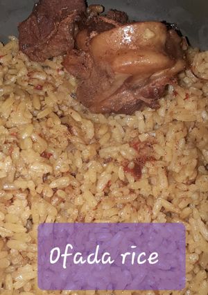 A picture of Jollof Ofada rice #kitchenhuntchallenge.