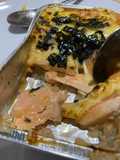 Garlic shirataki with buttered salmon & moza