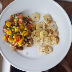 Blackened chicken with mango salsa A picture of Blackened chicken with mango salsa.